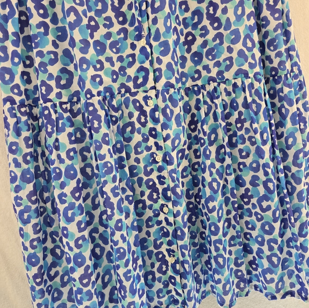 VILAGALLO EVELINE Blue Leopard Tiered Midi Cotton Lined Dress. Ladies Size 12 - Picture 6 of 9